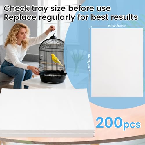 17.7x13.8in Bird Cage Liners - 200 Sheets Pre-Cut Cage Tray Pads | Disposable Absorbent Non-woven Pads Absorb Moisture and Collect Feathers for Parrots, Cockatiels, Parakeets and Finches - size: 17.7x13.8in-200P