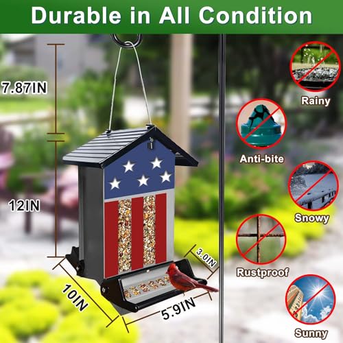 Squirrel Proof Bird Feeder for Outdoors,6LB Large Capacity,Metal Wild Bird Seed Feeder with Bilateral Weight-Activated Perches for Outside Hanging,Finch,Cardinal,Blue Jay,Garden（Grey - color: Gray