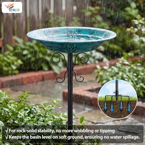 Metal Bird Bath for Outdoors, 4-Prong Ground Stake, Antique Green | Detachable Bowl, Weather-Resistant, Vintage, Rust-Proof, Garden Patio Yard Lawn Decor, Gift for Men Women Dad Mom Bird Lovers - color: Antique Green