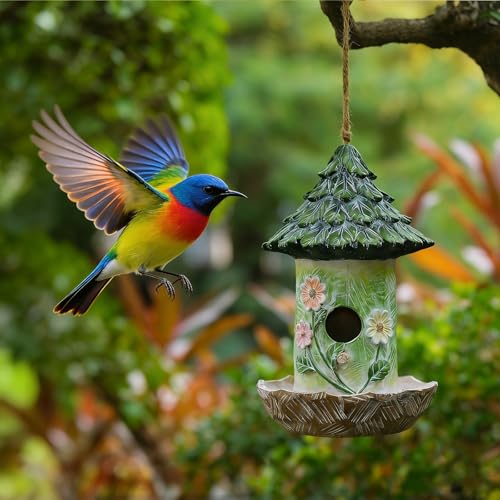 Bird Houses for Outside Resin Bird Room Garden Courtyard Backyard Decor | Garden PatioYard Dcoration Durable Waterproof Outdoor Housewarming Gift Easy Cleaning Lift Rope