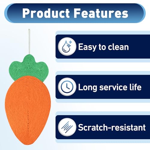 Rabbit Scratching Pad - Carrots, Natural Sisal Rabbit Pad for Claw and Teeth Care, Chewing, Sleeping and Nesting, Bunny Scratch Mat for Most Small Animals - Indoor & Cage
