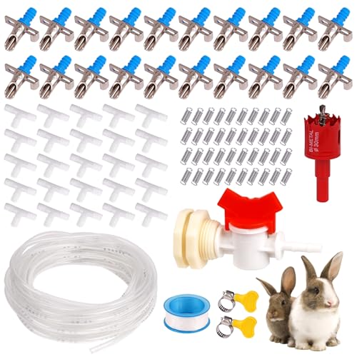 20Pcs Rabbit Nipple Drinker Automatic Watering System Kit | Includes 20 Drinking Nipples, 39 ft Hose, Hole Opener, Barb Fittings for G1/2" Connector, Bunny Small Animal Water Dispenser - size: 20Pcs