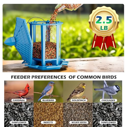 Birdream 2 Pack Bird Feeders for Outdoor Hanging, Retro Pagoda Design Fun Installation Bird Feeders, Attracting Wild Birds Chickadees Goldfinches Cardinals Finches and Sparrows - Blue - color: Blue, size: 2 PACK