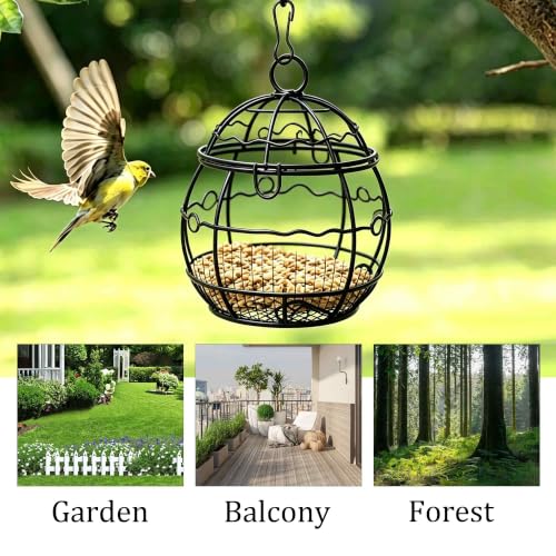 Metal Suet Ball Bird Feeder with Hanging Hook, Outdoor Fat Ball Bird Feeder for Wild Birds Outdoor Garden(Black)
