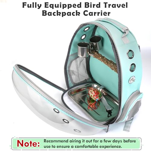 Bird Carrier, Portable Bird Backpack Travel Cage Bag with Standing Perch | Includes Food Bowl & Stainless Steel Tray, for Wildbird Parrot Parakeet Cockatiel Conures Budgie Canary Lovebirds Small Pet