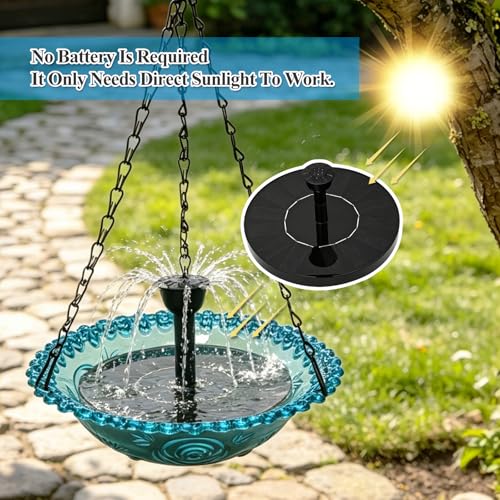 Solar Power Hanging Birds Bath Set, Water Floating Fountain for Bird Bath | Outdoor Hanging Garden Water Fountains Birdbath for Bird Bath,Feeder,Drinking,Patio Lawn and Backyard