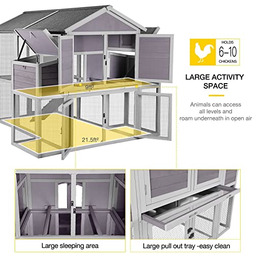 Aivituvin Chicken Coop for 4-6 Chickens/Ducks, Outdoor Wooden Chicken House Large Hen House Poultry Cage with Two Nesting Boxes (Grey, AIR48) - size: 75.7"L x 65.7"W x 59.1"H