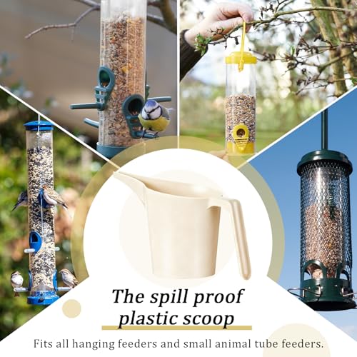 Relaxweex 2 Pcs Bird Seed Scoop, Pet Food Bird Seed Scoop Large Capacity Suitable Narrow Spout Suitable for Tube Feeders for Filling Avian Birds Feeders Small Animal Food (Beige) - color: beige