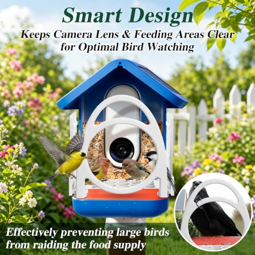 Upgraded Double Arc & Round Anti Perch Fence Compatible with Bird Buddy Feeder, White Large Bird Perch Barrier & Shield Accessories with Mesh Tray, Keep Feeding Area Clear for Small Birds