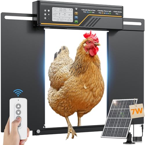 7W Solar Powered Automatic Chicken Coop Door, Aluminum Horizontal Dual-Door | Large Auto Chicken Door Opener, 4 Modes with Timer & Light Sensor, Anti-Pinch Poultry Door with Remote Control