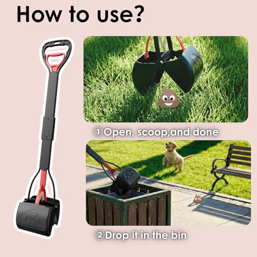 33" Pooper Scooper 2 Pack, XL Long Handle No-Touch Dog Pooper Scooper | Heavy duty pooper scooper for large small dogs. Durable Spring &Lightweight,portable poop pickup tool for no-bend,hands-free.