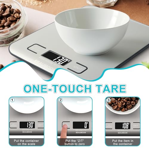 Food Scale Kitchen-Scale 11lb/5kg Food Scale for Kitchen Stainless Steel LCD Display Tare Function (g/oz/ml) for Meal Prep Coffee (Batteries Included) - color: sliver