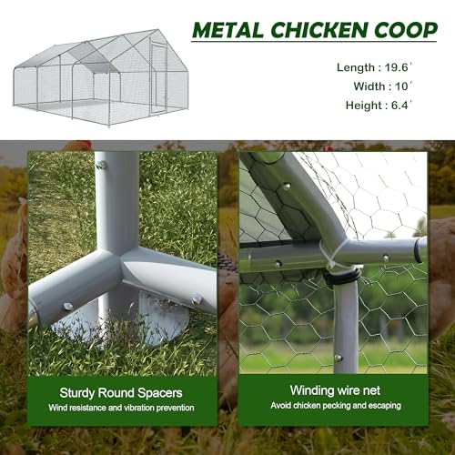 TOLEAD Large Metal Chicken Coop Upgrade Tri-Supporting Wire Mesh Chicken Run,Chicken Pen Walk in with Water-Resident and Anti-UV Cover,Duck Rabbit House Outdoor (Spire Roof 10’ W x 19.5’ L x 6.5’ H) - size: 228.2"L x 108.0"W x 78.0"H