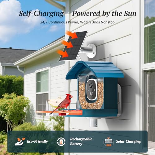 Smart Bird Feeder with Camera, 2K HD AI Identify Birds Species, Bird Watching Camera with Solar Panel, Gift for Mom Dad Birdlovers