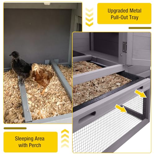 Wooden Chicken Coop, Large Chicken Tractor with Wheels, Weatherproof Hen House with Nest Box and Removable Tray, Mobile Poultry Hutch for 2-4 Chickens, Rabbits & Ducks (Grey) - color: Grey, size: 72.3"L x 26.0"W x 39.4"H