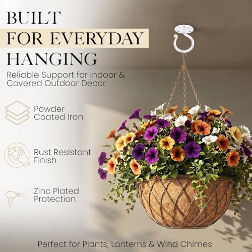 Plant Hangers Outdoor or Indoor Heavy Duty Wall Bracket Hooks | Wrought Iron Metal Hanger Indoor Hook for Hanging Plants Baskets Lanterns Bird Feeders - 2 Pack (White Ceiling Hooks 3.1") - size: 3.1 Inch, style: Ceiling Hooks - W