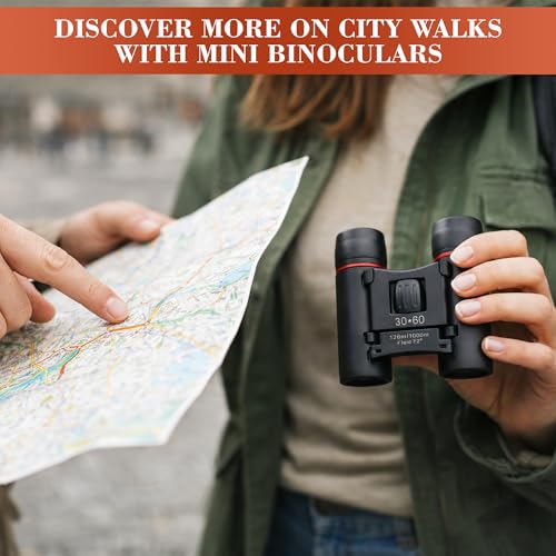 Compact Binoculars, 7X Magnification, Pocket Size, Lightweight | Mini Binoculars for Adults, Bird Watching, Travel & Concerts; Center-Focus; Rubber-Coated Grip; Not Night Vision; Storage Bag
