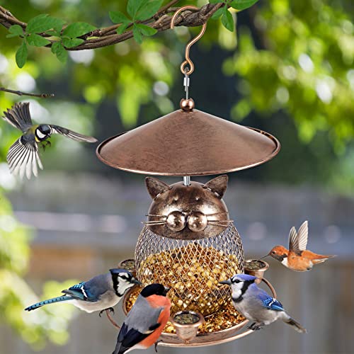 LBTING Bird Feeder, Wild Bird Feeder for Outdoor, Cute Cat-Shaped Style | Squirrel Proof, Metal, Decoration, Hanging Outside Garden Yard - style: Cat-Shaped