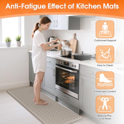 TranquilRelax 2-Piece Kitchen Mats, Cushioned Non-Slip Floor Mats, Taupe | Kitchen mats for floor, water-resistant anti fatigue mats for kitchen floor,laundry & entryway, 17.3 x 30 and 17.3 x 47 in - color: Taupe, size: 2-Piece | 30"+47" | Standard