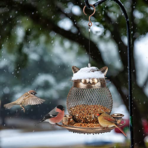 Bird Feeders for Outdoors Hanging, Heavy Duty Cute Cat Bird Feeder | Metal Wild Bird Feeder Equipped with Water Feeding Cups, Finch Sparrow Birdfeeder for Garden Yard Lawn Decor