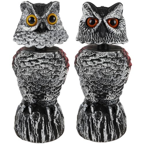 Hausse 2 Pack Fake Owl Decoy Bird Scarecrow Sculpture, 11.2 inch Wagging Head Plastic Owl Scare Birds Away, Owls Statue Nature Enemy Horned Pest Repellent for Outdoor Garden Yard - size: 2 Pack, Wagging Head