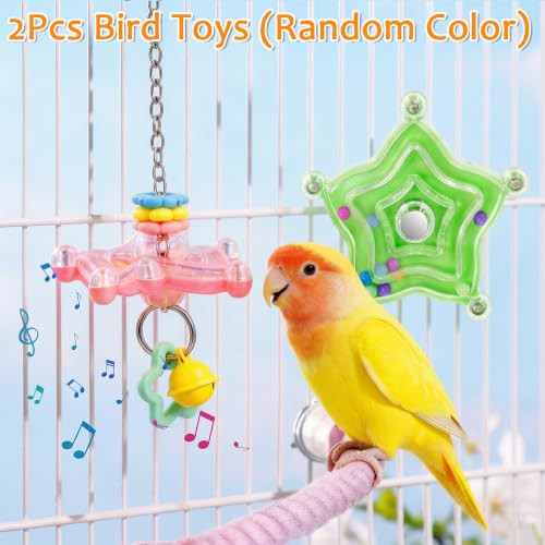 2pcs Bird Toys for Parakeets with Bell, Spinner Wheel (Rondom Color) | Colorful Toy with Pendant Create Soft Rustling Sounds When Spinning, Safe for Chewing to Meet Birds' Gnawing Instincts - style: 2pcs with bell