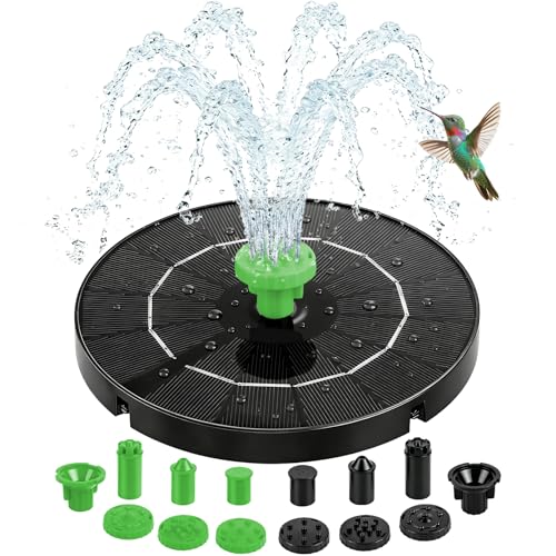 Yeomi 3.5W Solar Fountain, 12 Nozzles Black & Green with 6 Spray Patterns | Solar Water Pump Solar Fountain Pump for Bird Bath, Small Pond, Garden, Outdoor Water Feature - color: 3.5w Solar Fountain + Black&green Nozzles