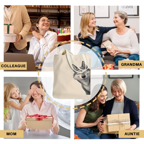 Cartoon Canvas Tote Bag, Gifts for Women Men Birthday Christmas Reusable Tote Shoulder Bag for Grocery Shopping 01 - color: Wolf 479