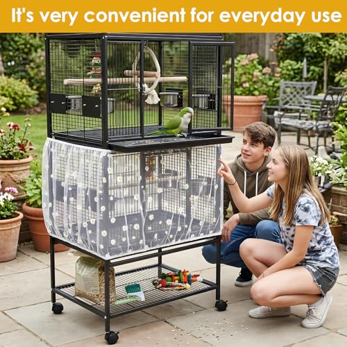 Universal Bird Cage Seed Catcher, Nylon Mesh Stretchy Bird Cage Skirt | Bird Cage Mesh Cover For Round Square Cages, Feather Debris Containment, Airy Soft Cover