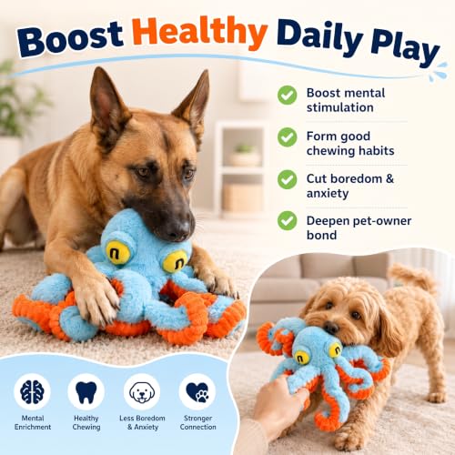 Squeaky Dog Plush Chew Toy, Interactive Tug Squeaky Toy for Chewers, Medium & Large Dogs & Fetch Play, 19.7 Inch Stuffed Octopus Toy with Flexible Spring Tentacles for Gentle Gum Care & Boredom Relief - color: Blue (Big Octopus)