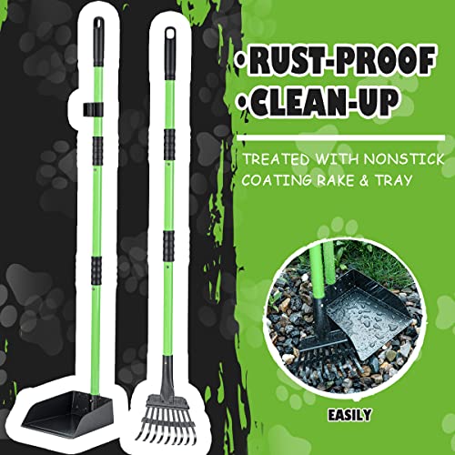 MXF Pooper Scooper, Dog Pooper Scooper Long Handle Stainless Metal Tray and Rake Set for Medium Small Dogs Heavy Duty - Use on Grass, Dirt or Gravel - Pet Supplies (Green) | Durable Stainless Steel Dog Waste Pickup Set. Ideal Poop Scooper for Medium & Sma