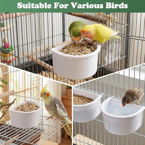 2 Pieces Bird Feeding Dish Bird Cage Accessories, Easy to Install, Hanging Feeding Bowl Parrot Cage Feeder Sturdy for Budgie, 10.9cmx9.8cmx5.4cm