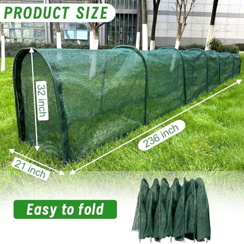 Chicken Runs for Yard,79" & 157" Extra Long Foldable Chicken Tunnels for Outside,All-in-One Kit with Sun Protection Net, Removable Door, Frame & Tools (Green, 236 * 21 * 32 inches) - size: 236*21*32 inches