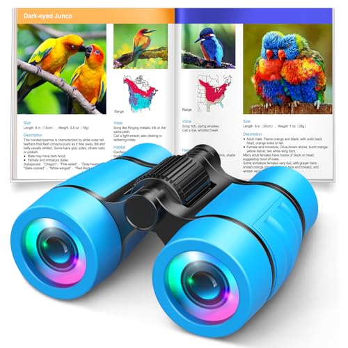 Toys for Boys Ages 3-7: LET'S GO! Kids Binoculars with Bird Watching Manual for 4 5 6 7 Year Old Boys Girls Outdoor Toy for Kid Ages 4-6 Camping Telescope Toddler Birthday Gift Stocking Stuffers - color: Light Blue