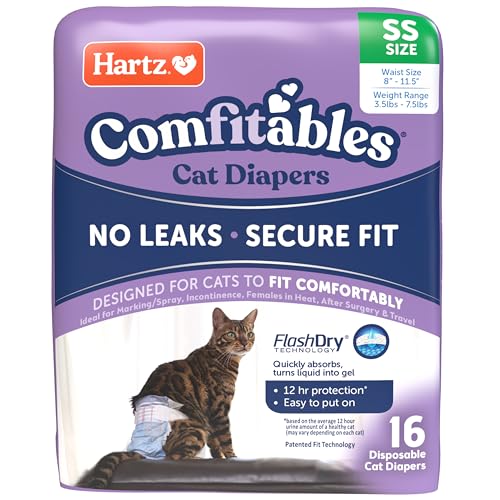 Hartz Comfitables Cat Diapers, Size XS 16 Count, Comfortable & Secure Fit, Easy to Put On - size: X-Small (SS)