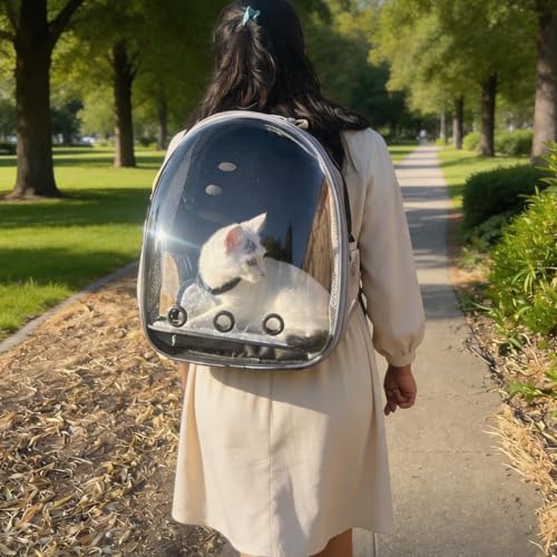 Cat Backpack Carrier, Front Expandable Expandable Bubble Pet Backpack, Ventilated Transparent Capsule Dog Backpack for Small Cats Dogs Birds Bunny, Airline Approved - color: Black