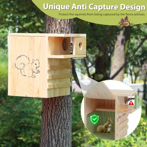 Extra Large Squirrel House for Outside, Squirrel Box with Predator Guard | Pine Wood Squirrel Nesting Box Outdoor, with Exterior Porch for Backyard Tree, Suitable for Squirrel Family, Easy to Assemble - size: Extra Large: 12.6"wide