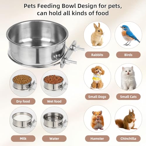 Pet Cage Bowls, 2 Pack Stainless Steel Pet Hanging Bowl, Bird Food Water Bowl for Cage, Crate Dog Bowl, Parrot Feeding Cups for Chinchilla Finches Puppy Cat Rabbit Guinea Pig