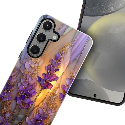 Compatible with Samsung Galaxy S24 FE Case,Glossy Case All-Round Protection Shockproof Anti-Scratches TPU Cover,Cases for Man Woman-Stained Glass Lavender in Bloom - color: Stained Glass Lavender in Bloom, size: Galaxy S24 FE