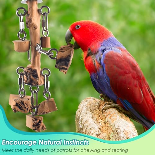DBNESS Bird Toys for Parrot, Durable Stainless Steel Large Birds Chew Toy, Hanging Detachable Natural Hardwood Blocks for Medim to Large Eclectus, African Greys, Amazon Parrot, Cockatoo - style: Vertical String