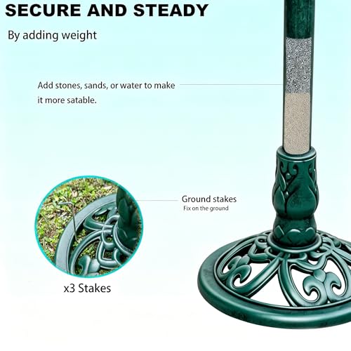 Outdoor Antique Bird Bath Polyresin Lightweight Garden Birdbath for Outside Weather-Resistant Bird Baths(Green) - color: Green