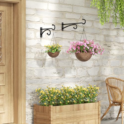 15" Plant Hooks for Hanging Baskets - Heavy Duty Metal Plant Hangers for Indoor & Outdoor Use, Wall Mount Brackets for Hanging Plants, Planters, Bird Feeders, Wind Chimes, Bird Houses - Black, 2 Pack - color: Black, size: 15 Inch
