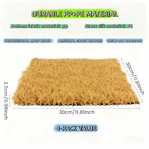 Chicken Nesting Pads 12x12" Washable Nesting Box Pads for chickens 4 Pack | Reusable Artificial Grass Nest Box Liners for Chickens - Easy Clean Poultry Bedding for Chicken Coop with Drainage Holes