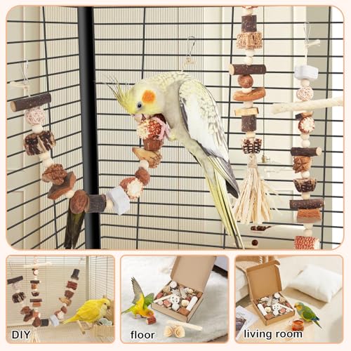Bird Toys Parrot Natural Foraging Box Parakeet Toys DIY Hanging String for Cockatiels,Conures,Love Birds,and Other Small to Medium Birds Cage Accessories (Large) - size: Large