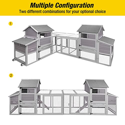 Chicken Coop with Two Houses and Run Double for 4-8 Chickens Wooden Chicken House Poultry Cage