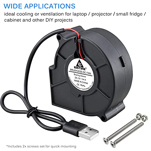 GDSTIME 75mm x 30mm 5V USB Blower Fan with 3 Speed Controller DC Brushless | 7530, Small Turbine Centrifugal Fans, for NAS, Helmet, Vivarium, Laptop, Amplifier, Raspberry Pi Cooling Ventilation - size: 75mm x 30mm