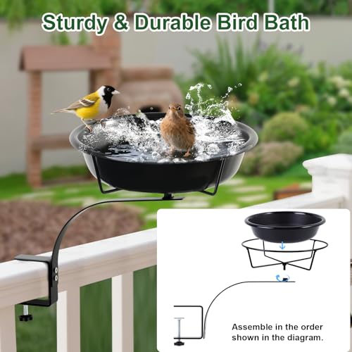 10.6-Inch Bowl Deck Mounted Bird Bath for Outside, Metal Birdbaths for Outdoors, Outdoor Bird Bath with Adjustable Clamp for Railing Balcony Fence, Bird Feeders for Outdoors Garden Decor - size: Small