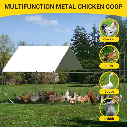 GarveeLife Large Metal Chicken Coop, Chicken Run with Cover, Large Chicken Run with Double Door for Outdoor Farm Yard (13.1 ft L x 9.8 ft W x 6.6 ft H) - size: 154.0"L x 78.7"W x 78.4"H