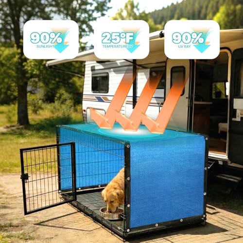 Amgo 90% UV Block Sun Shade Cloth for Dog Kennel Cover, 2' x 2' Blue Pet Playpen Sunshade with Grommets, Durable Mesh Tarp for Crate, Patio, Stable,Chicken Coop & Outdoor Privacy Screen. - color: Blue, size: 2' x 2' Custom Size