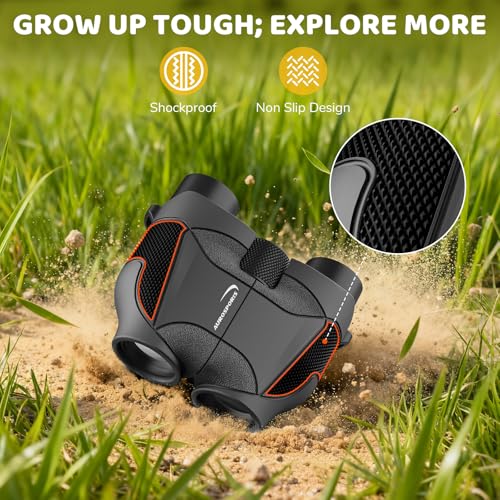Aurosports 15x25 Compact Binoculars for Kids with Bird Guide Book, Black | Lightweight Easy Focus with Carrying Case & Strap; Durable Fully Coated; Birdwatching Cruise Travel Gift for 8-12 Boys Girls - color: Black